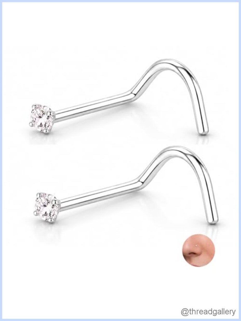 22G Sterling Silver CZ Nose Screw Stud 1.5mm 2mm Corkscrew Nose Ring
